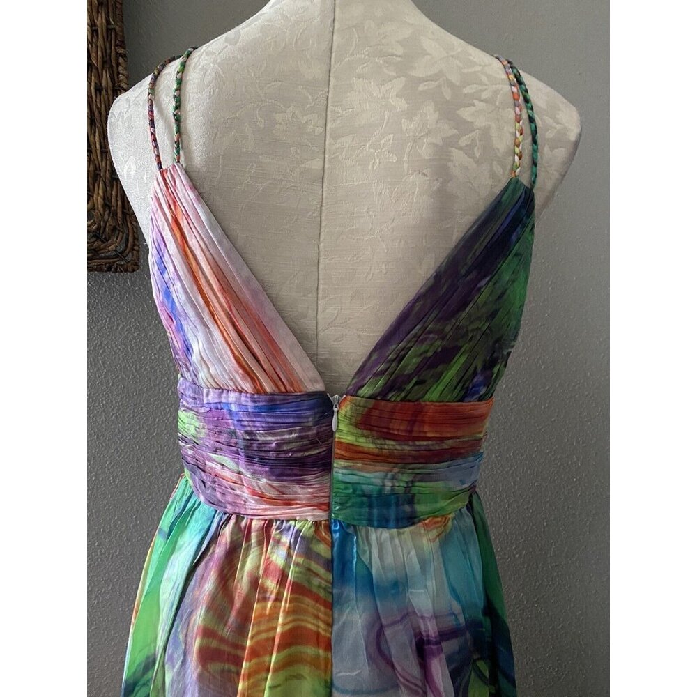 Oleg Cassini Dress 8 OC Braided Strap Rainbow SILK Multicolor Bra Party Wedding - Picture 8 of 8